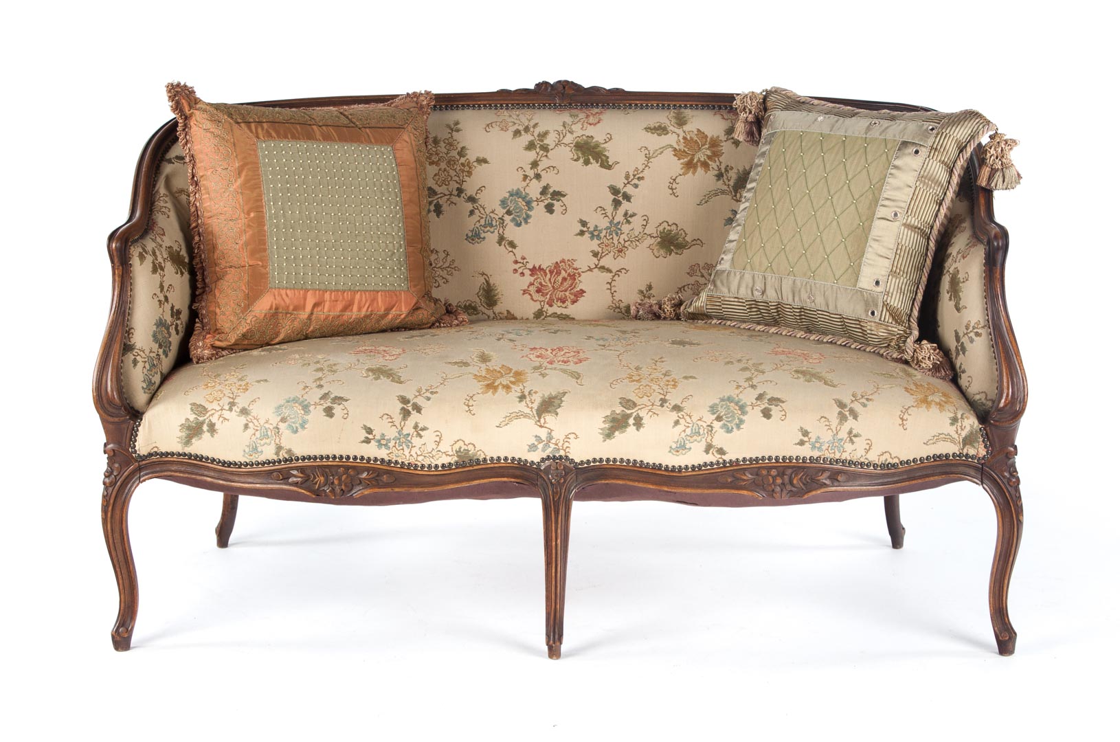 Appraisal: Louis XV style beechwood settee exposed floral carved frame with