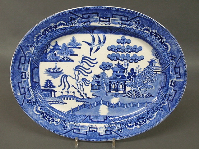 Appraisal: - English blue white Willow pattern platter c x -