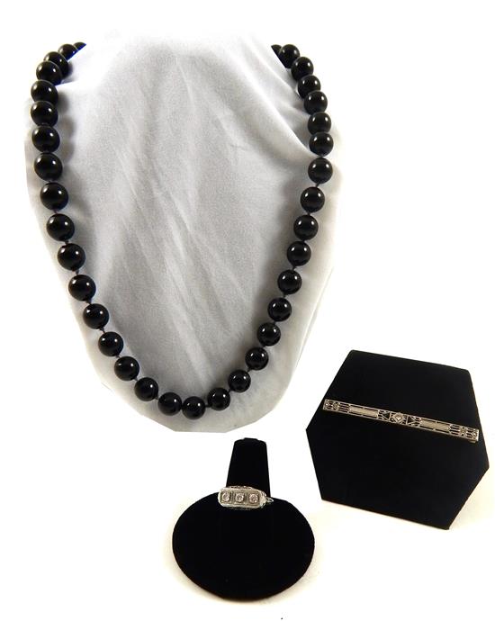 Appraisal: JEWELRY Onyx gold and diamonds three pieces K white gold