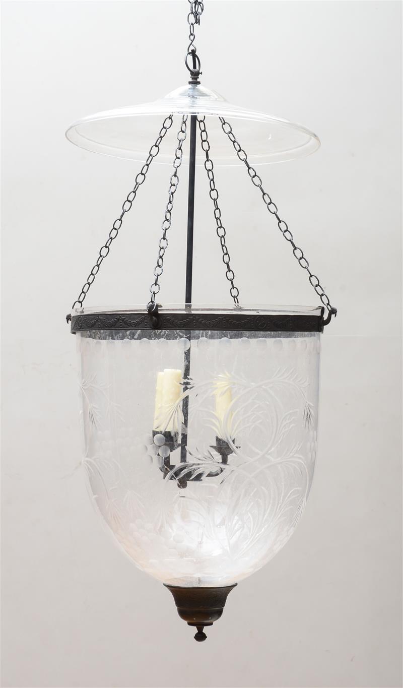 Appraisal: REGENCY STYLE ENGRAVED GLASS LARGE LANTERN MODERN The bowl engraved