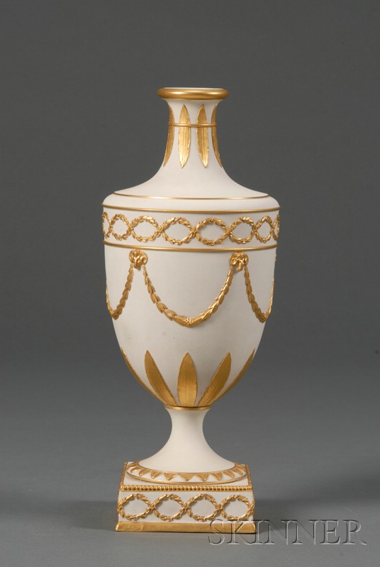 Appraisal: Wedgwood Gilded Solid White Jasper Vase England th century central