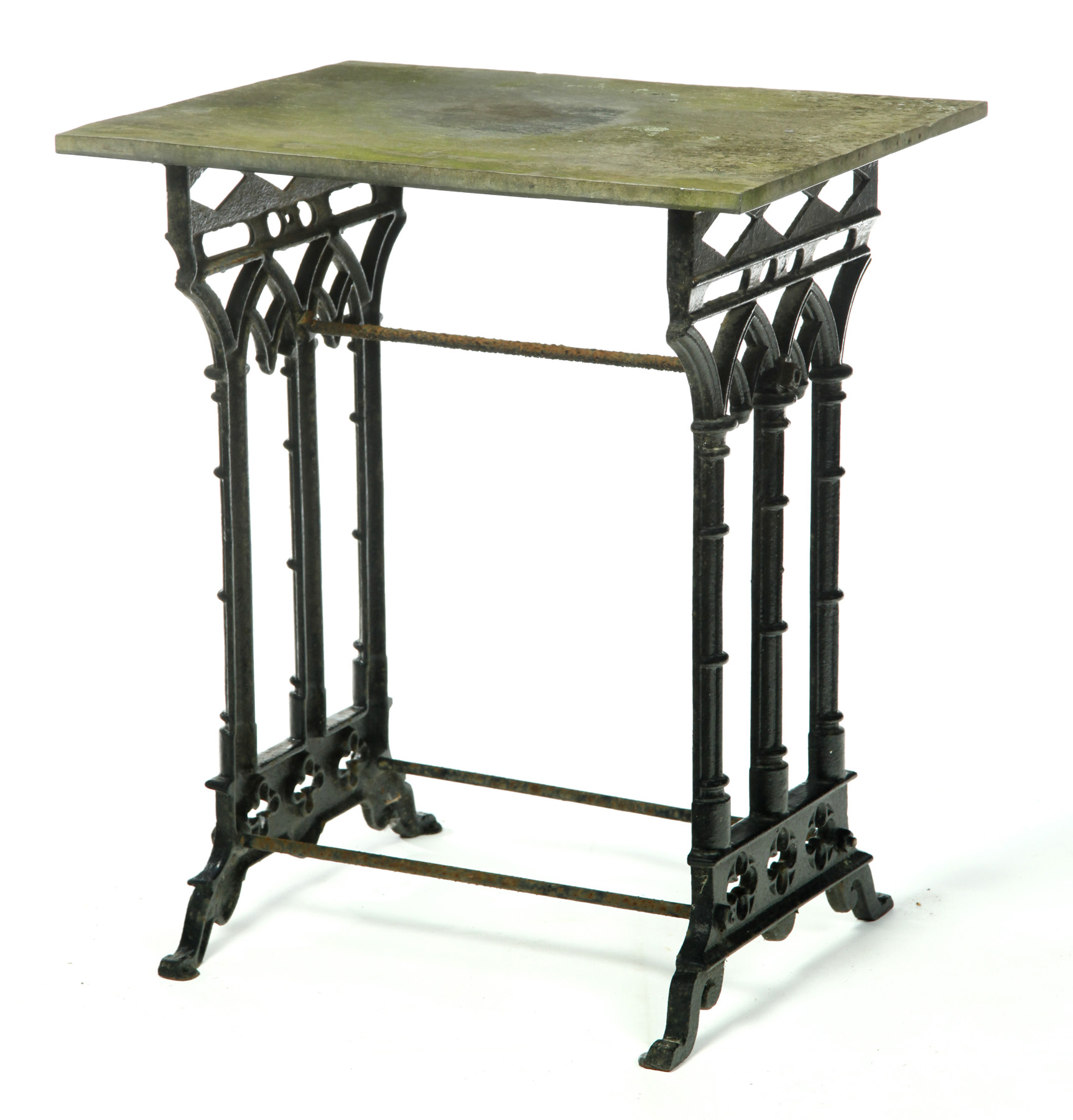 Appraisal: VICTORIAN GOTHIC CAST-IRON TABLE Late th century Gothic arches on