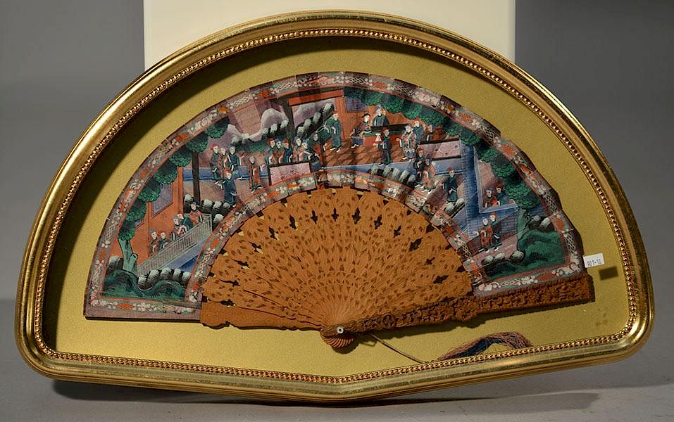 Appraisal: th C Chinese Export Fan th C Chinese Export carved