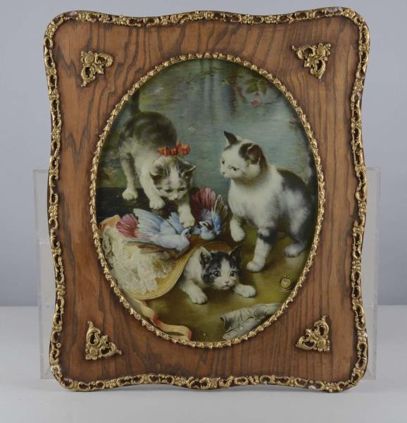 Appraisal: Three Kittens Lithograph In Ornate Frame This color lithograph of