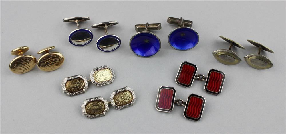 Appraisal: SIX PAIRS OF GENTLEMAN'S CUFF LINKS INCLUDING A PAIR OF