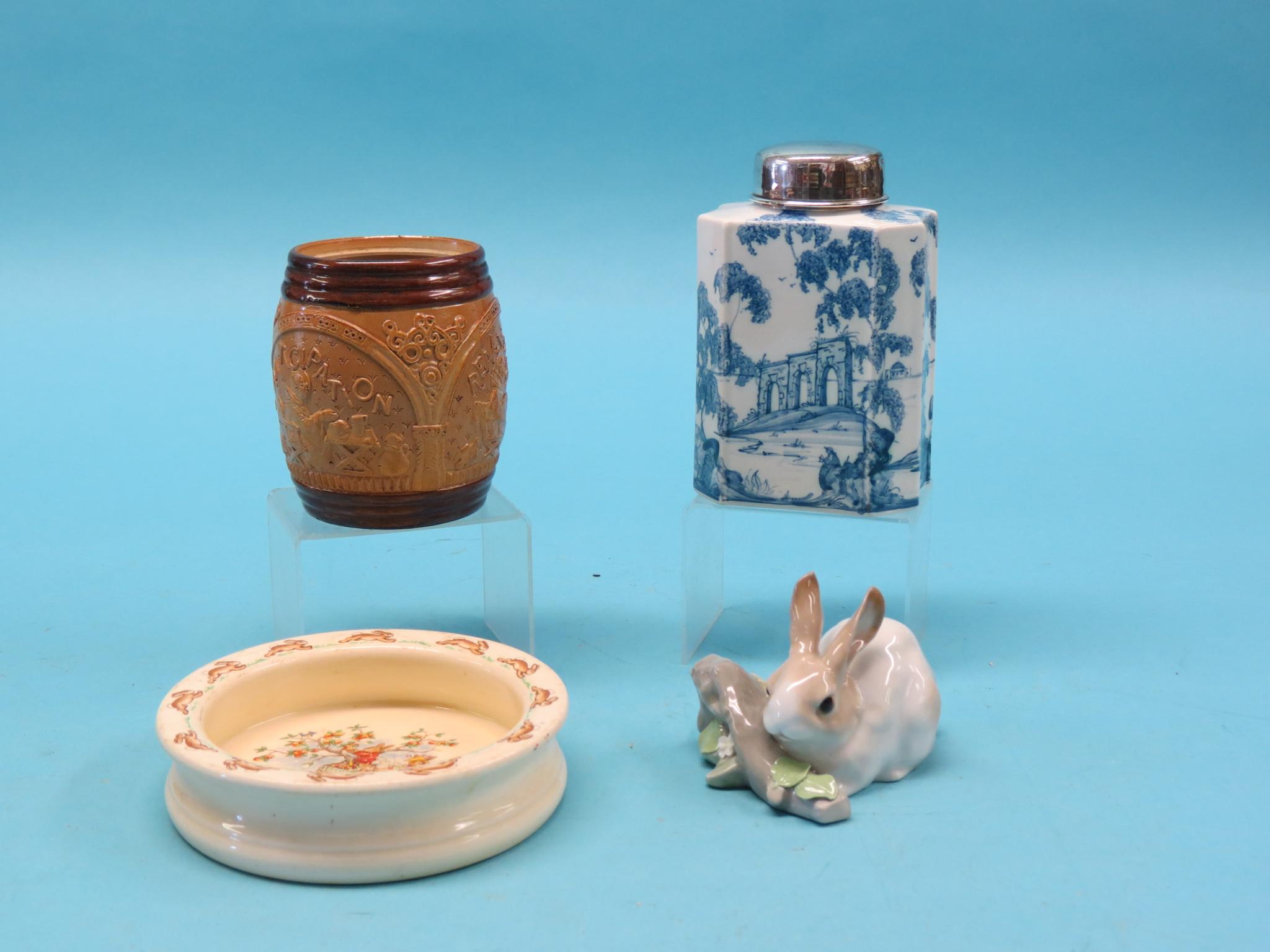 Appraisal: A modern tin-glazed earthenware tea canister unusual with silver cover