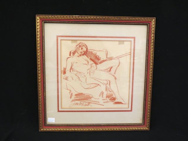 Appraisal: Jan De Ruth crayon drawing seated nude well listed artist