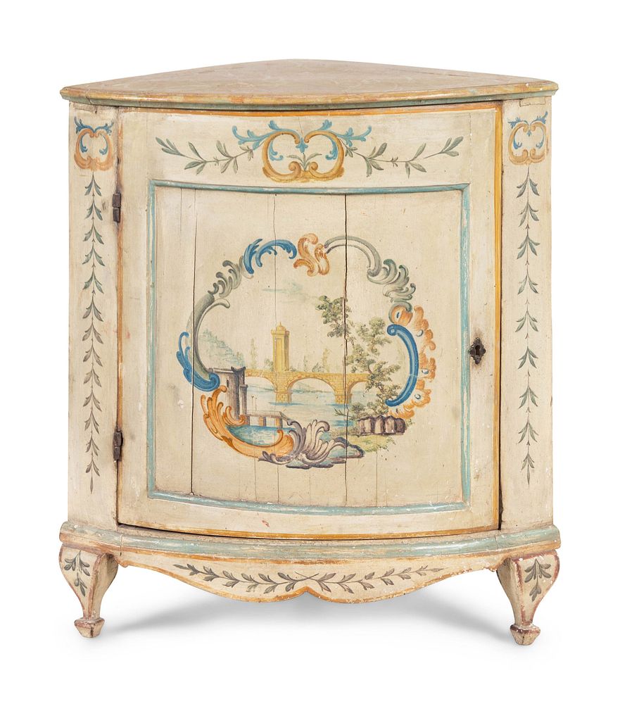 Appraisal: An Italian Painted Corner Cabinet An Italian Painted Corner Cabinet