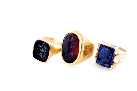 Appraisal: Gentleman's gold rings onyx intaglio set K yellow gold ring