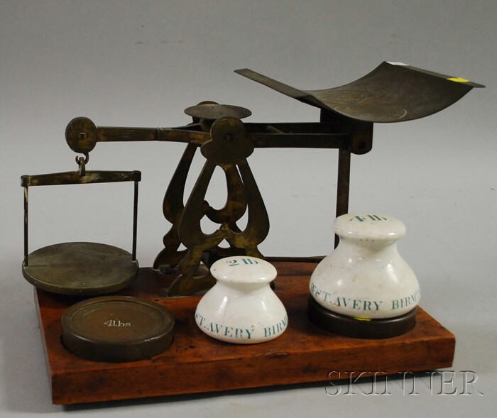 Appraisal: Mordan Co Brass Counter-top Postal Scales London England on wood