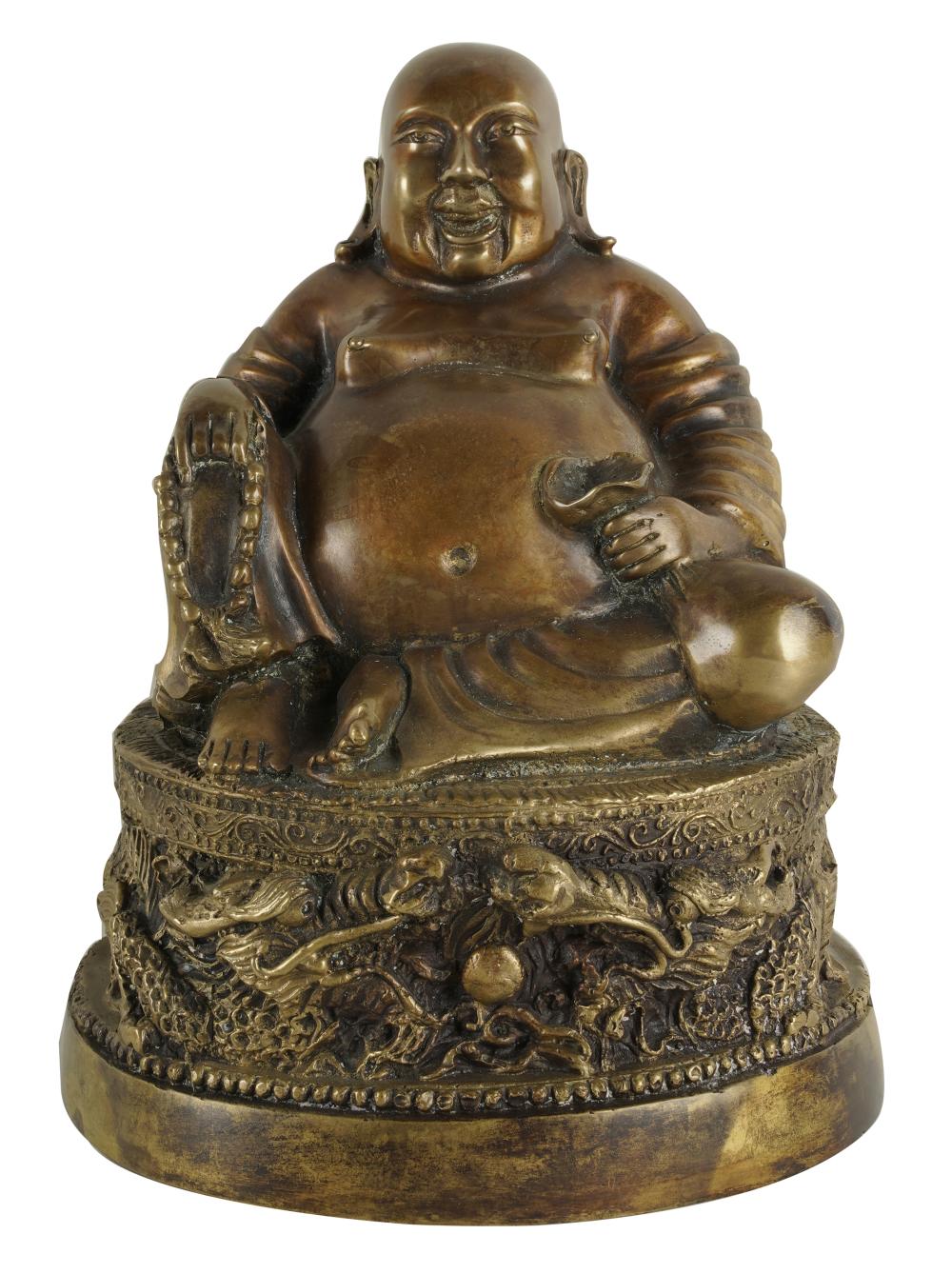 Appraisal: BRONZE CHINESE HOI TOI FIGUREwith golden brown patina Provenance The