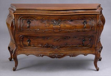 Appraisal: ITALIAN ROCOCO-STYLE CARVED WALNUT COMMODE Of serpentine outline and bomb