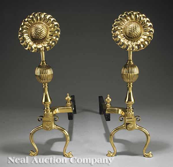 Appraisal: A Pair of English Arts and Crafts Brass Andirons in