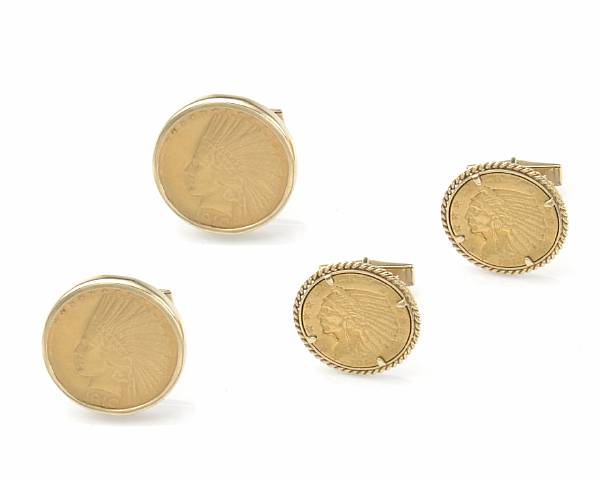 Appraisal: A set of k gold ten dollar coin cufflinks together