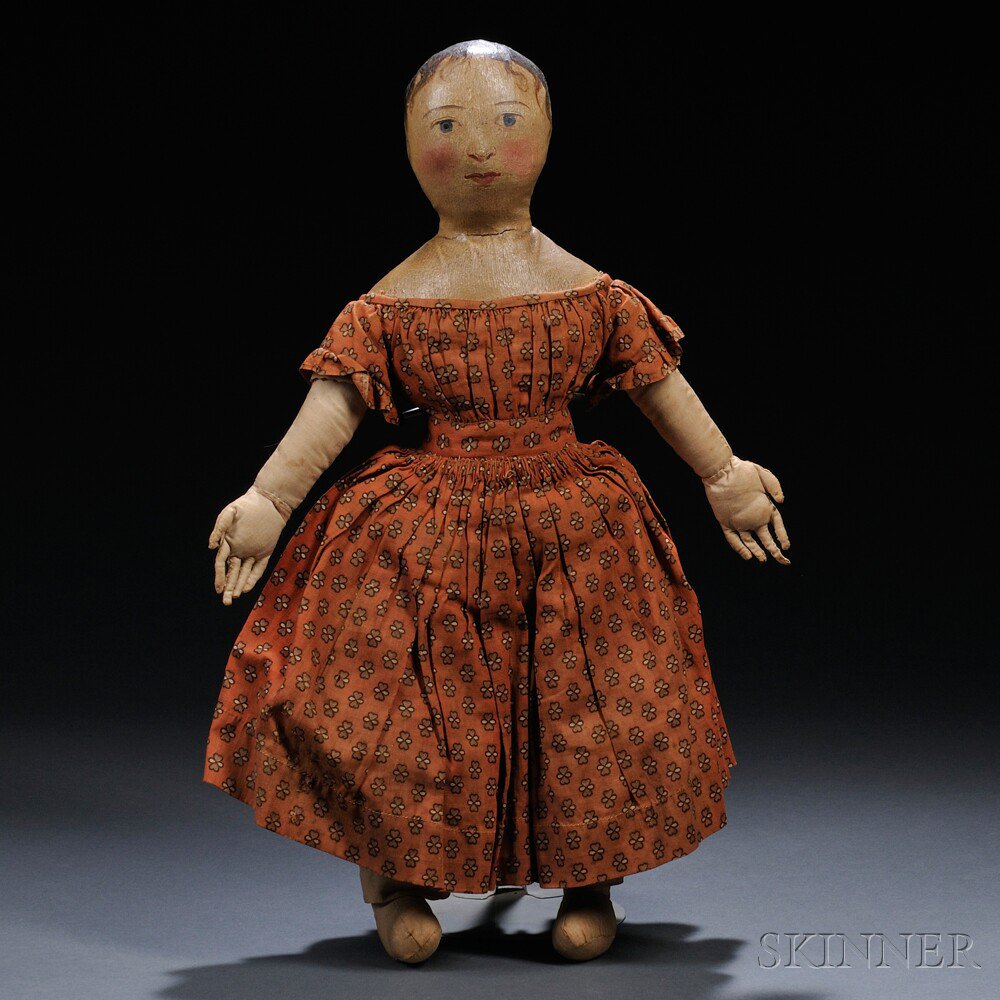 Appraisal: Oil-painted Cloth Girl Doll possibly Izannah Walker Rhode Island c