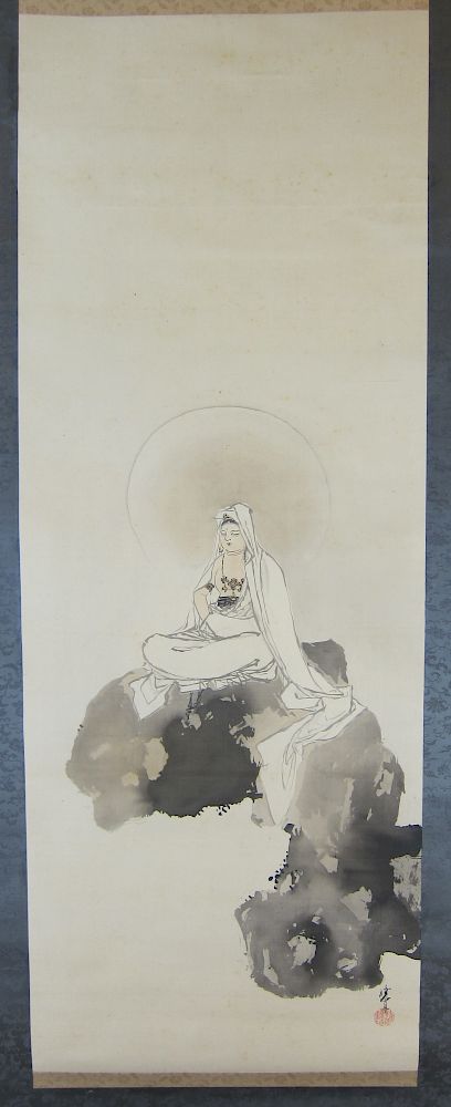 Appraisal: Mano Kyotei White Robed Kannon Scroll Painting Mano Kyotei -