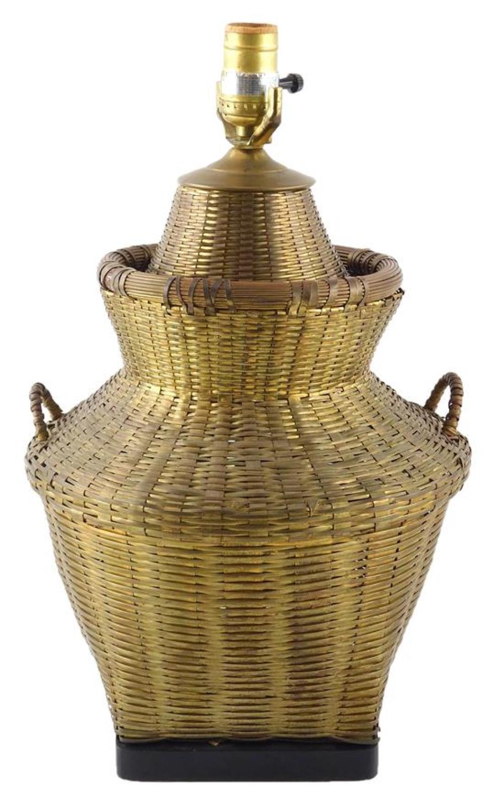 Appraisal: Woven metal basket mounted as electric lamp brass finish single