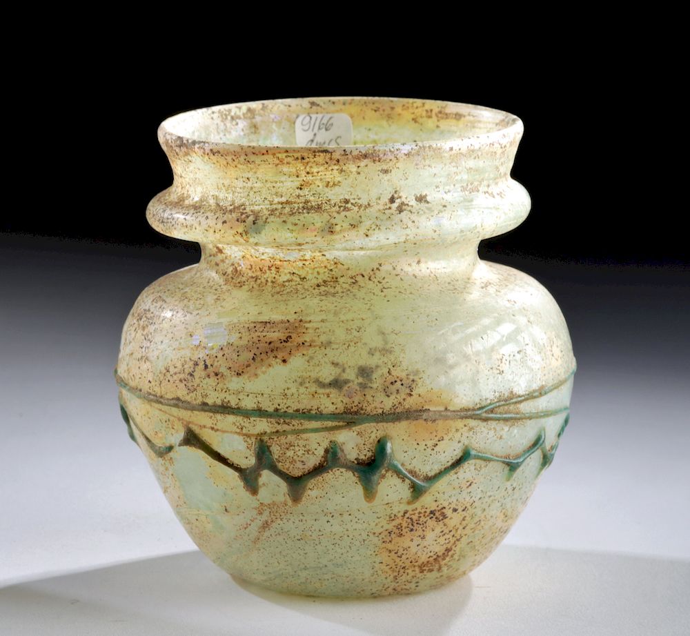 Appraisal: Fine Roman Glass Jar w Trailing Roman late Imperial Period