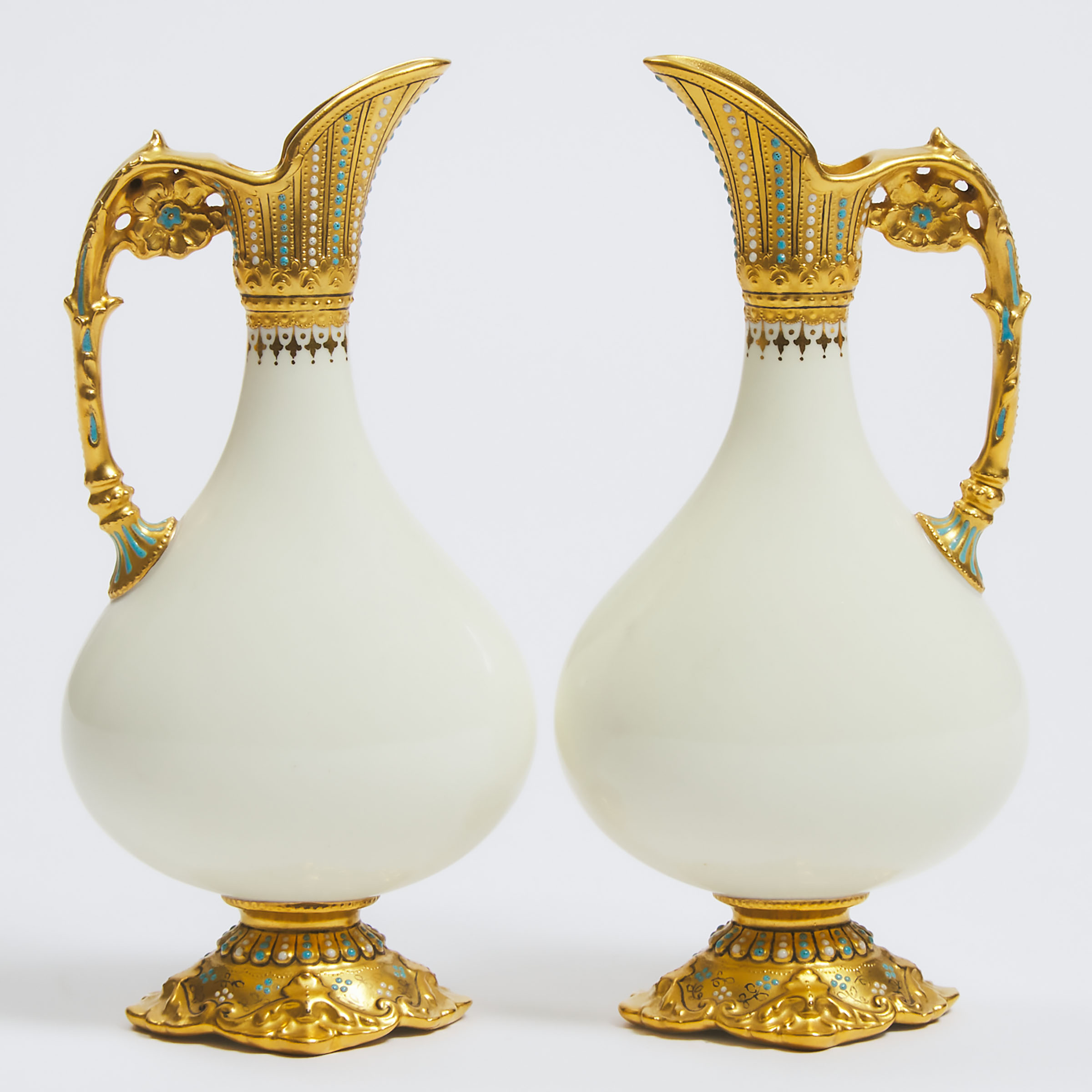 Appraisal: Pair of Royal Crown Derby 'Jeweled' Cabinet Ewers height in