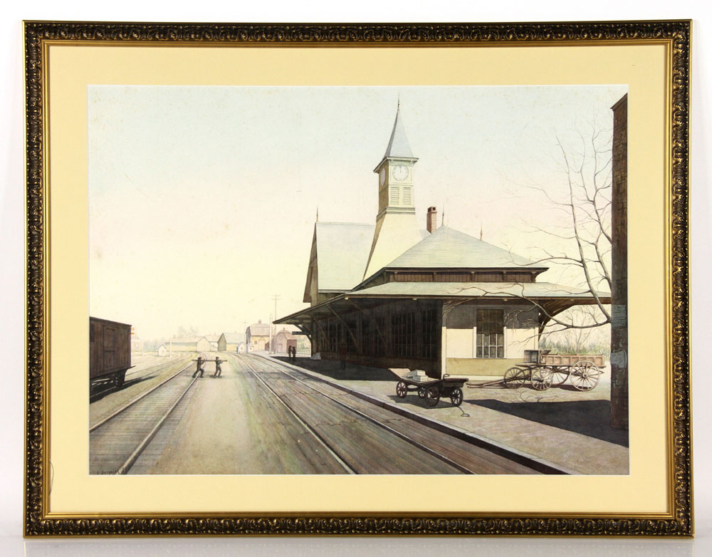 Appraisal: - Dergalis Architectural Painting of Train Station W C Dergalis