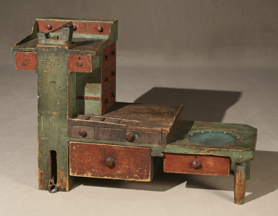 Appraisal: American Light Green and Red Painted Pine Shoemaker's Work Bench