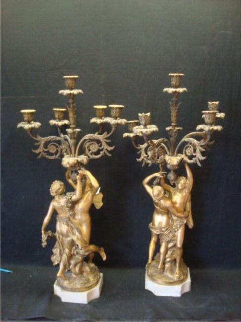 Appraisal: Pair of Dore Bronze Figural Candelabra Super quality and great