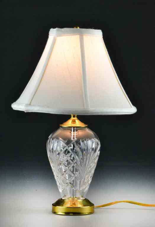 Appraisal: Waterford Table Lamp with Hand-made Silk ShadeCrystal lamp with brass