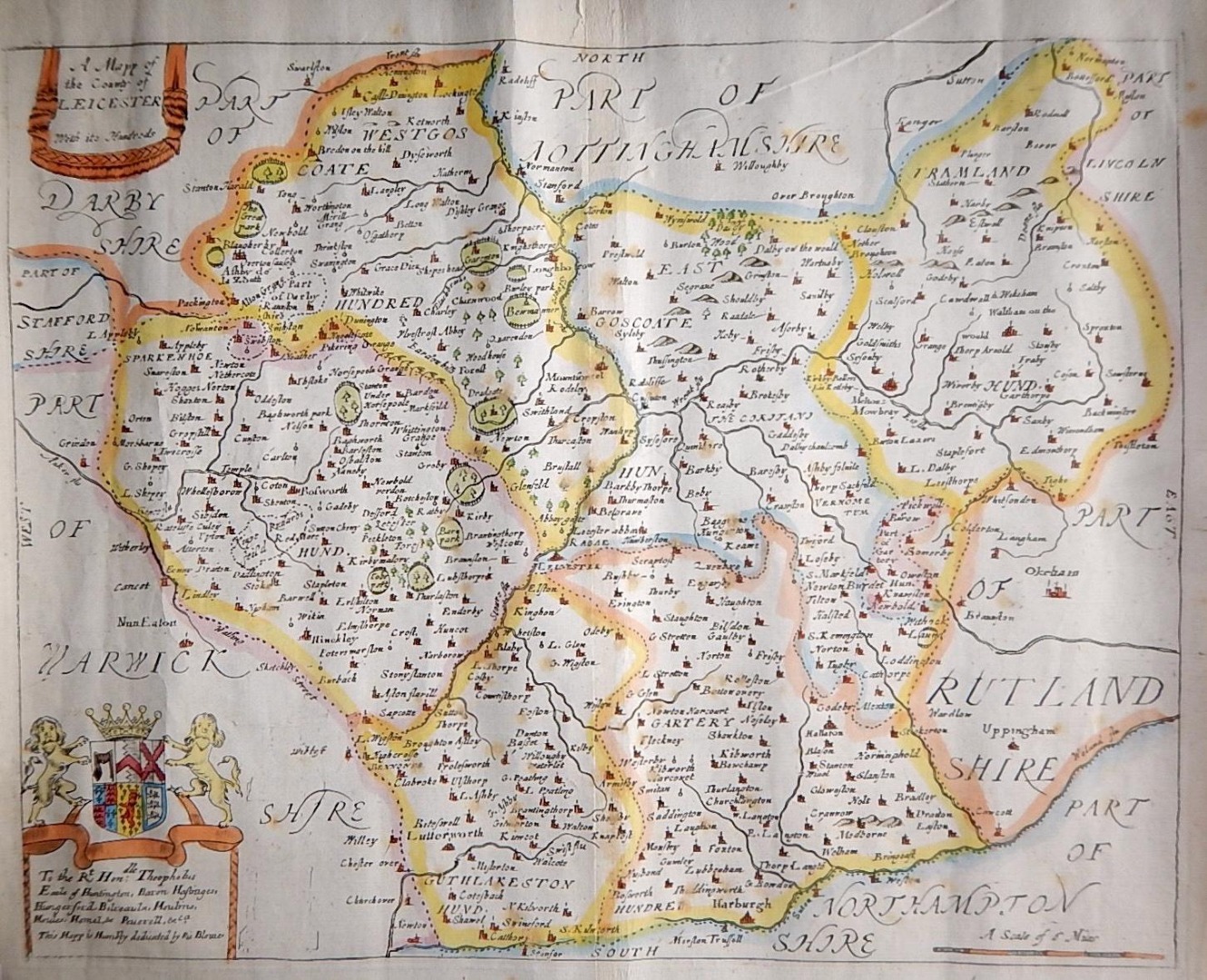 Appraisal: A thC map of Leicestershire after Blaeu C hand coloured