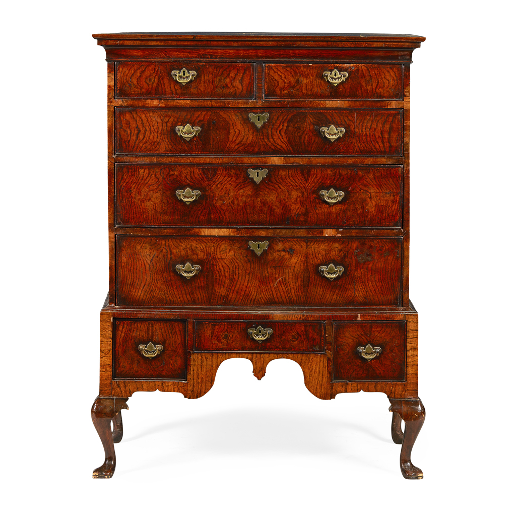 Appraisal: QUEEN ANNE ELM CHEST ON STAND TH CENTURY the moulded