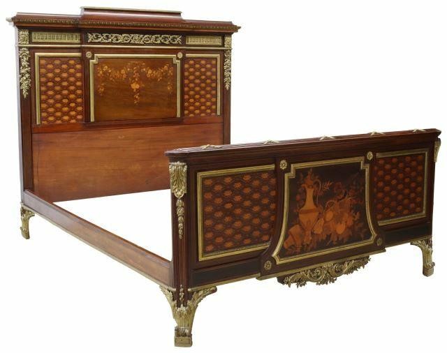 Appraisal: French Louis XVI style mahogany bed th c richly decorated