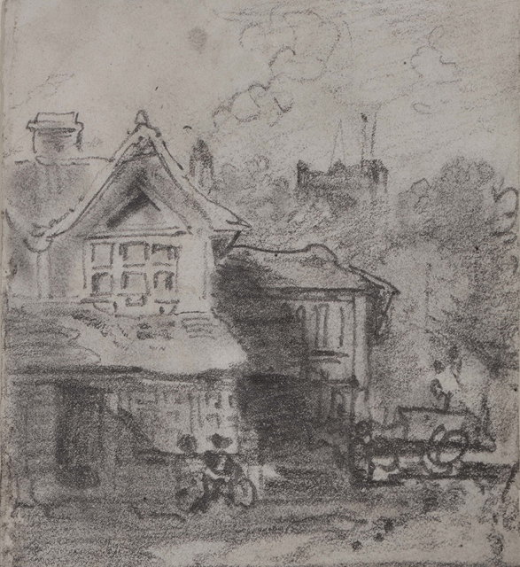 Appraisal: JOHN VARLEY - A town house pencil drawing x Prov