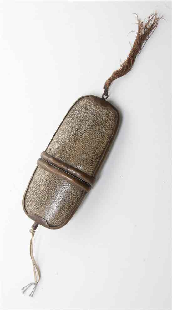 Appraisal: A Chinese Copper Mounted Shagreen Eyeglass Case of oval form