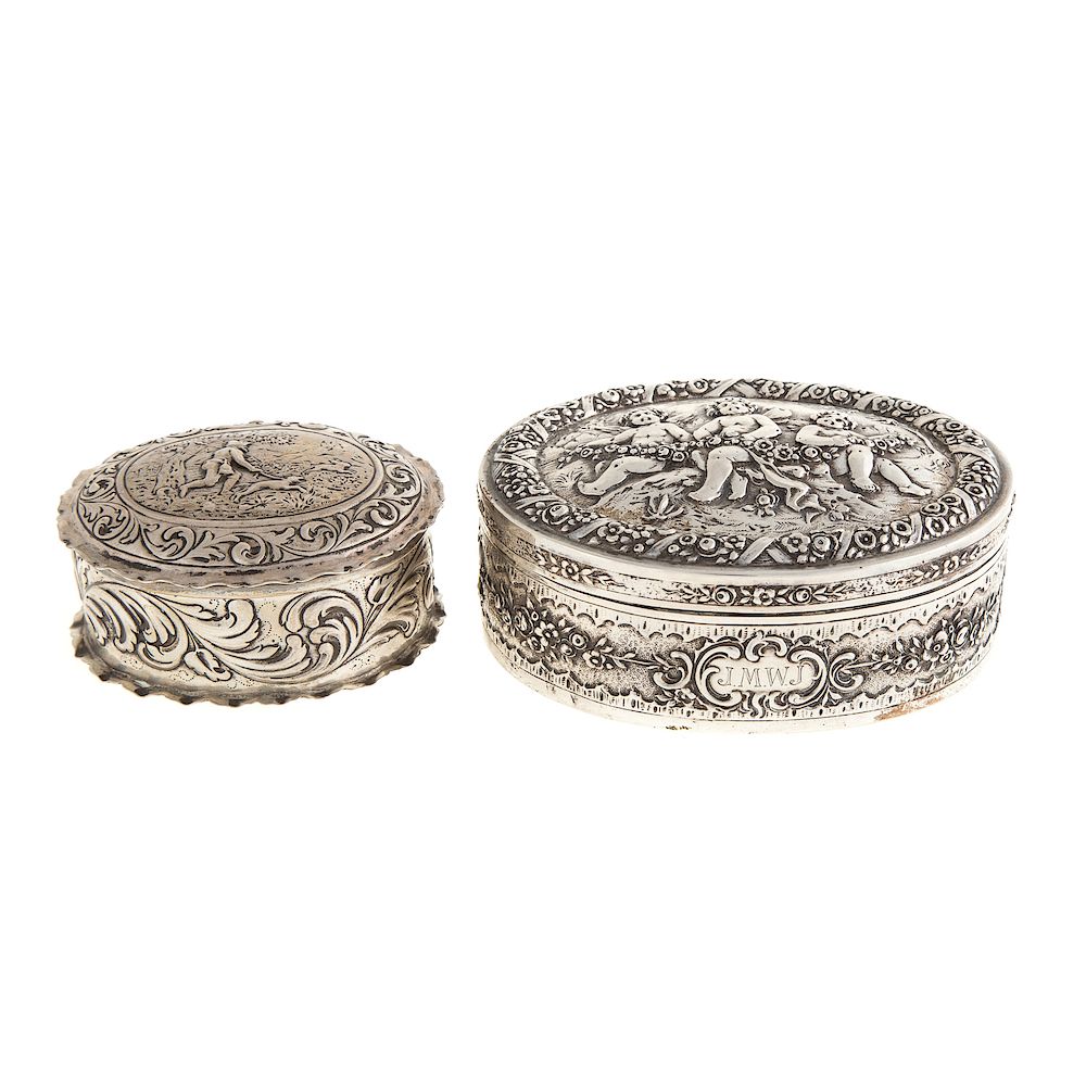 Appraisal: German Silver Jewelry Box Snuff Box early th century both