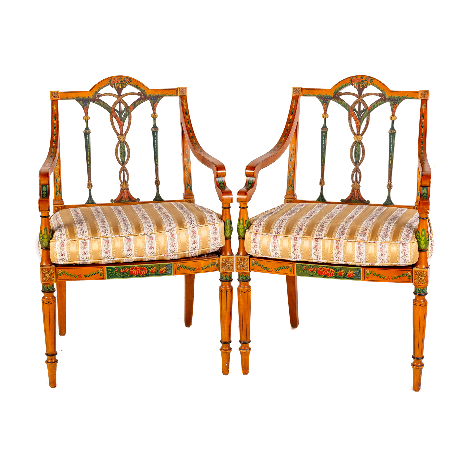 Appraisal: A PAIR OF ADAM STYLE PAINTED ARM CHAIRS th century