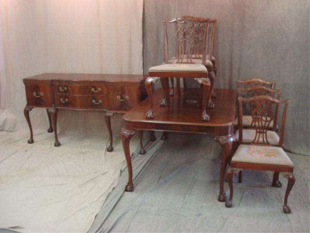 Appraisal: Mahogany Chippendale Style Dining Set Table Server Chairs From a