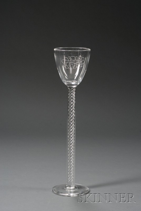 Appraisal: Steuben Engraved Colorless Glass Goblet with Spiral Stem engraved To