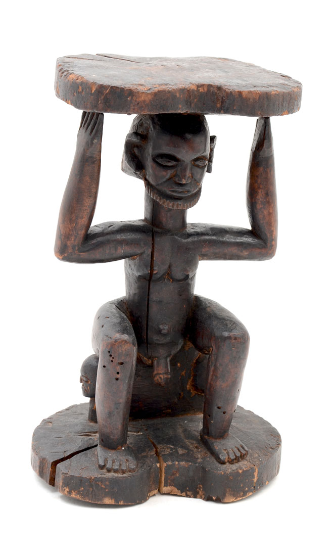 Appraisal: AFRICAN LUBA-HEMBA CARVED FIGURAL STOOL Carved wood figure of a