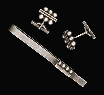 Appraisal: Sterling silver cufflinks and tie tack set Georg Jensen Signed