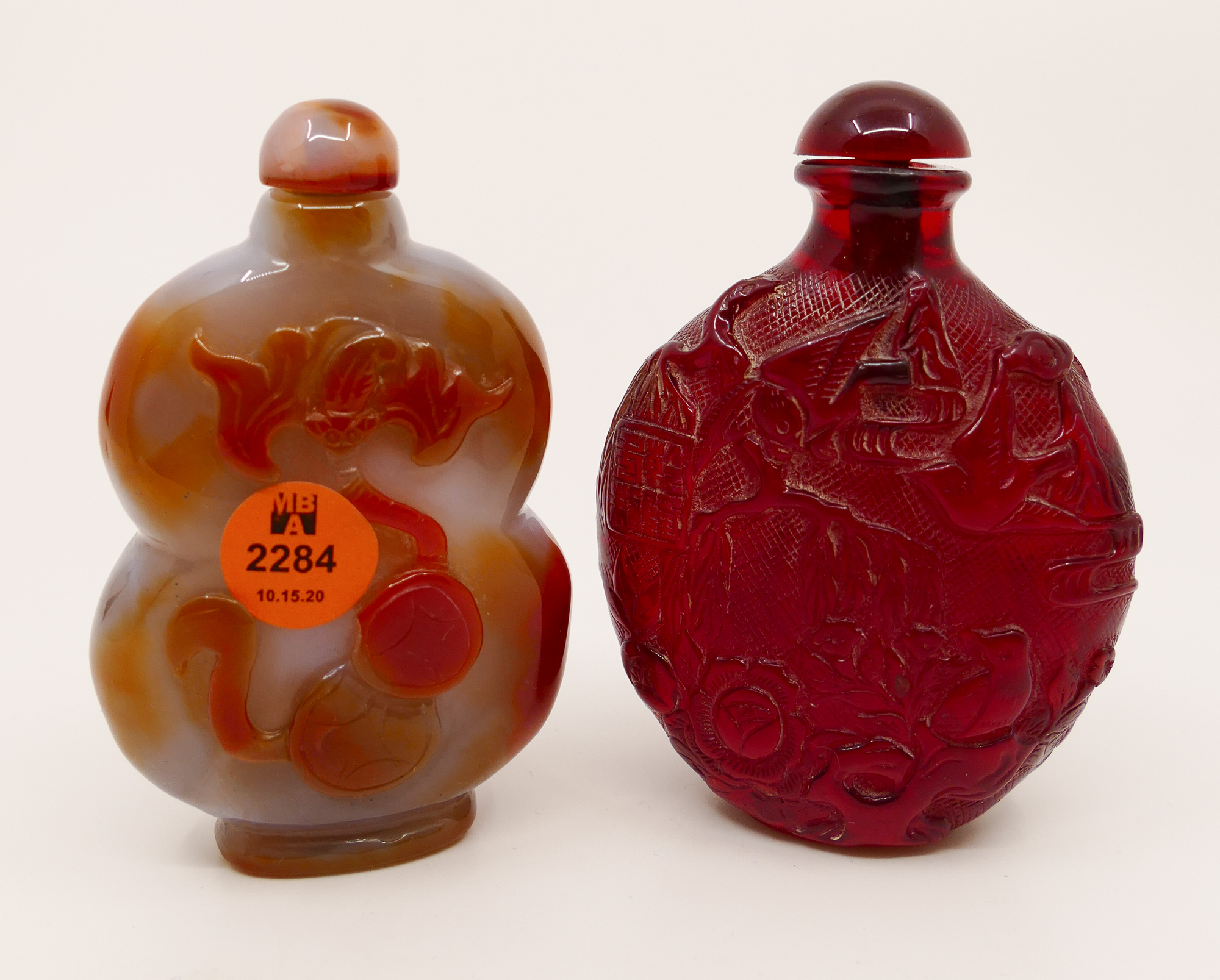 Appraisal: pc Chinese Large Carnelian Amber Type Snuff Bottles