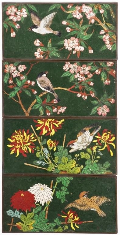 Appraisal: Four different Qing period cloisonne panels Each panel pictures a