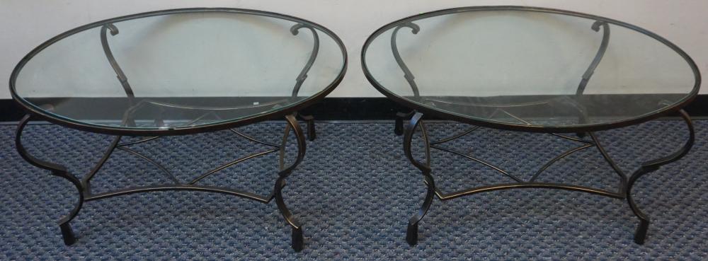 Appraisal: PAIR OF NEOCLASSICAL STYLE PATINATED IRON AND OVAL GLASS TOP