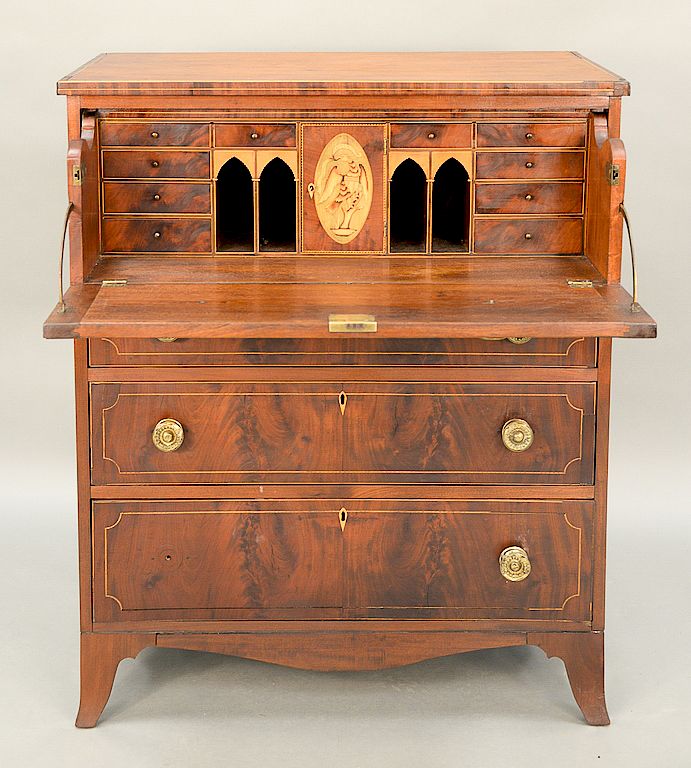 Appraisal: Federal mahogany butler's desk having oval panel inlaid desk with