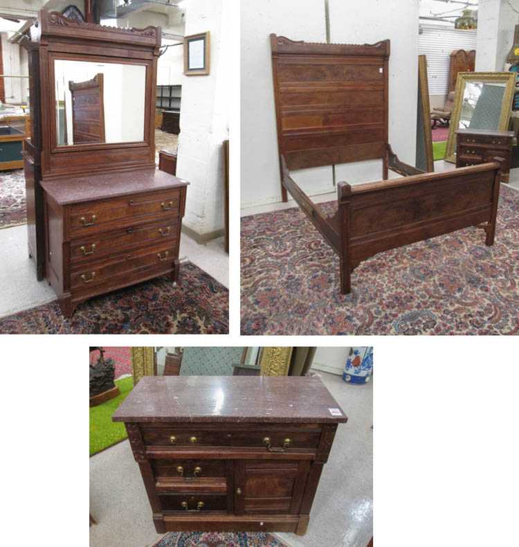 Appraisal: THREE-PIECE VICTORIAN WALNUT BEDROOM FURNITURE SET Charles Eastlake design American