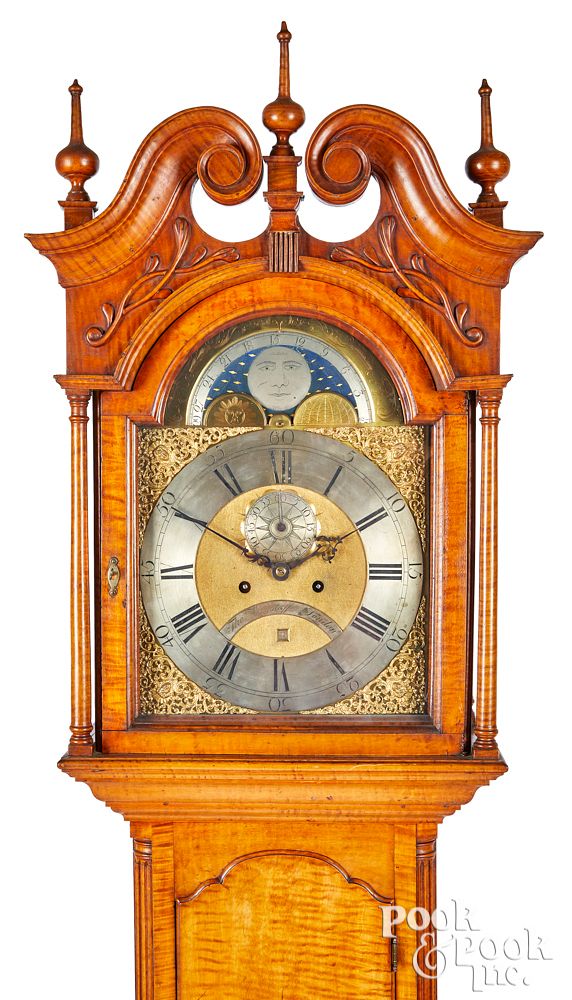 Appraisal: Pennsylvania Chippendale tiger tall case clock Pennsylvania Chippendale tiger maple