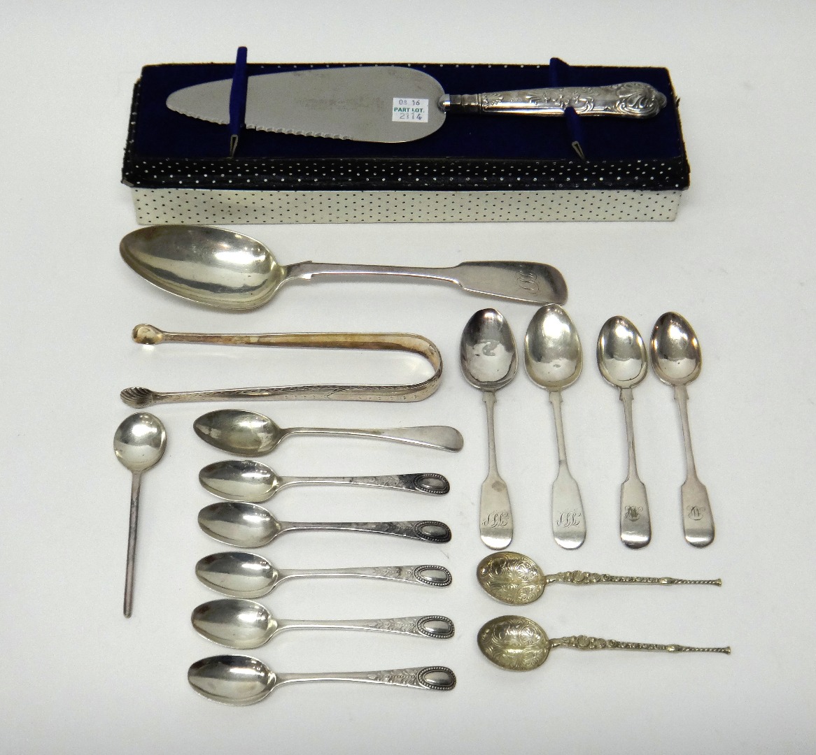 Appraisal: Silver flatware comprising a pair or Irish sugar tongs having