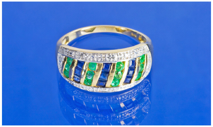 Appraisal: ct Gold Diamond Emerald And Sapphire Ring Alternating Rows Of