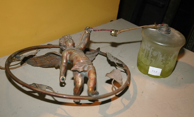 Appraisal: A FRENCH CEILING LIGHT WITH A FIGURAL BRONZE FRAME AND