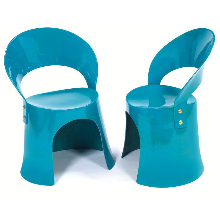 Appraisal: Nanna Ditzel chairs pair Denmark turquoise fiberglass-reinforced plastic molded backrest