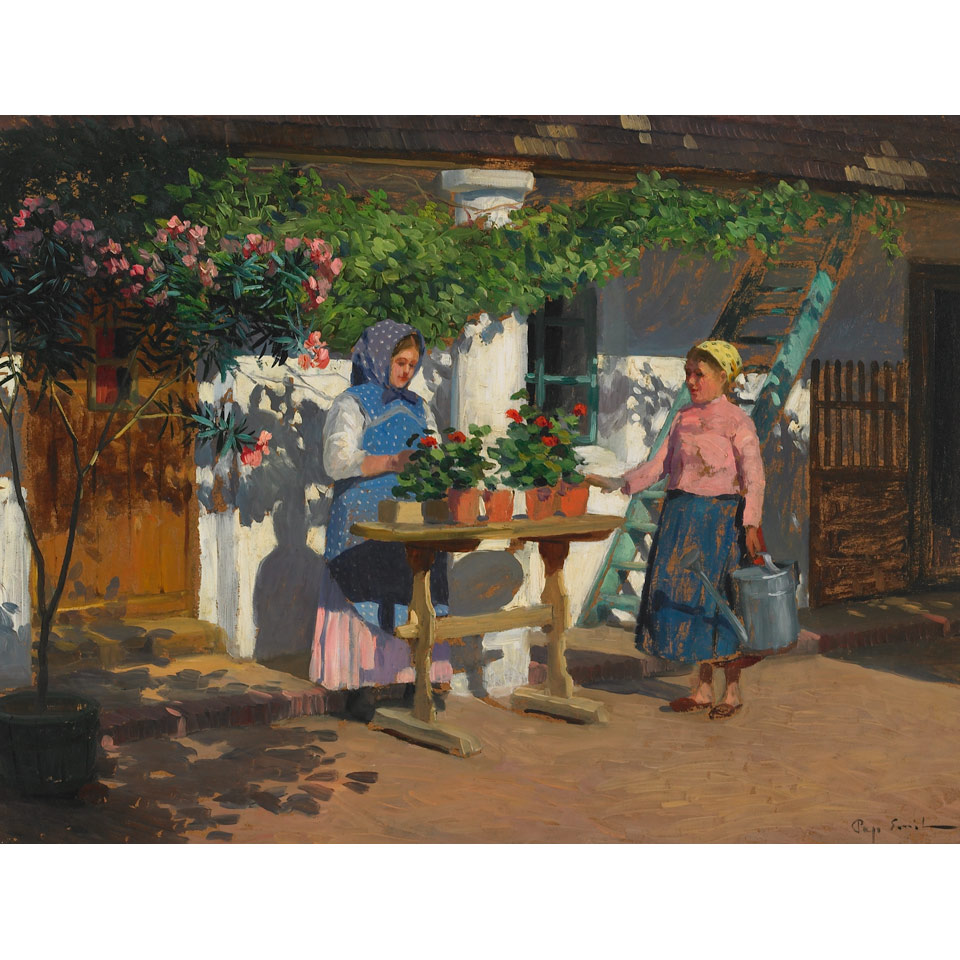 Appraisal: Emil Pap - Hungarian FLOWER STALL Oil on board signed