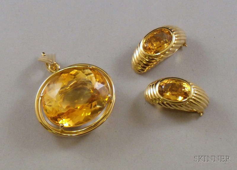 Appraisal: Pair of kt Gold and Citrine Earrings and an kt